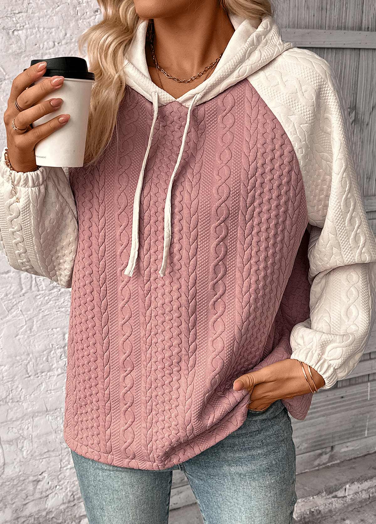 Women's Jacquard Texture Pullover Fall Hoodie