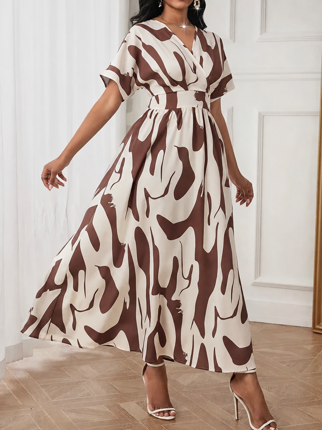 Damen Midikleid mit V-Ausschnitt und A-Linie Jully