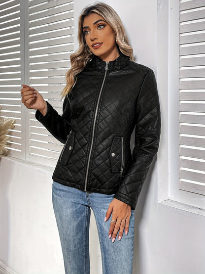 Women's Quilted Faux Leather Moto Jacket