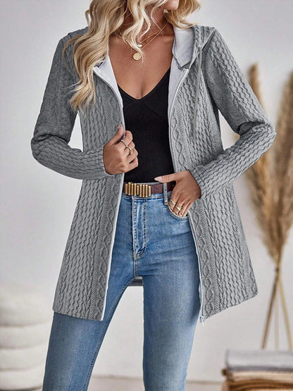 Women's Soft Knit Cable Knit Hooded Cardigan