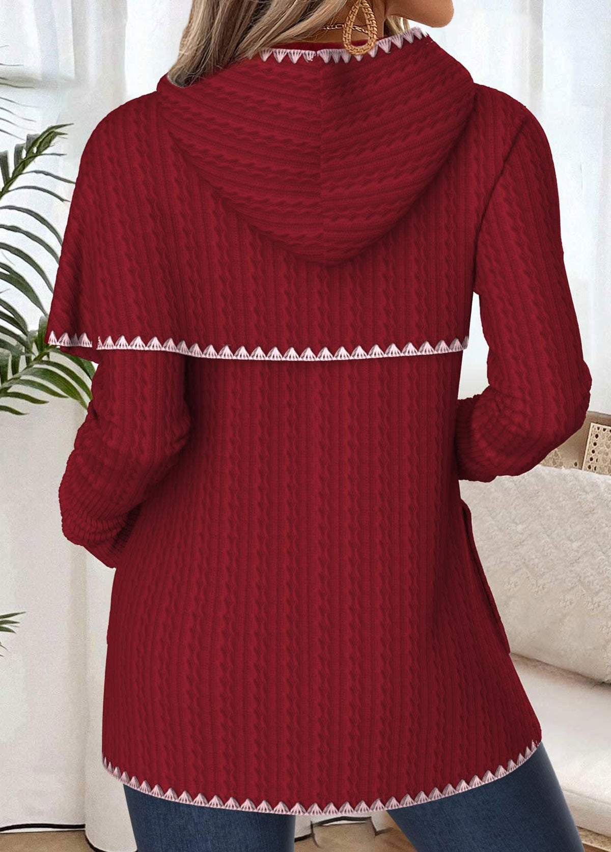 Women's Crossover Hem Ribbed Winter Hoodie