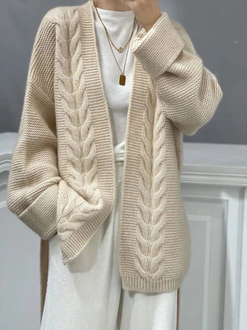 Women's Belted Cable Knit Wrap Cardigan