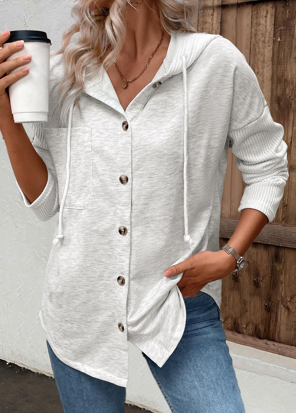 Women's Mixed Knit Panel Winter Hoodie