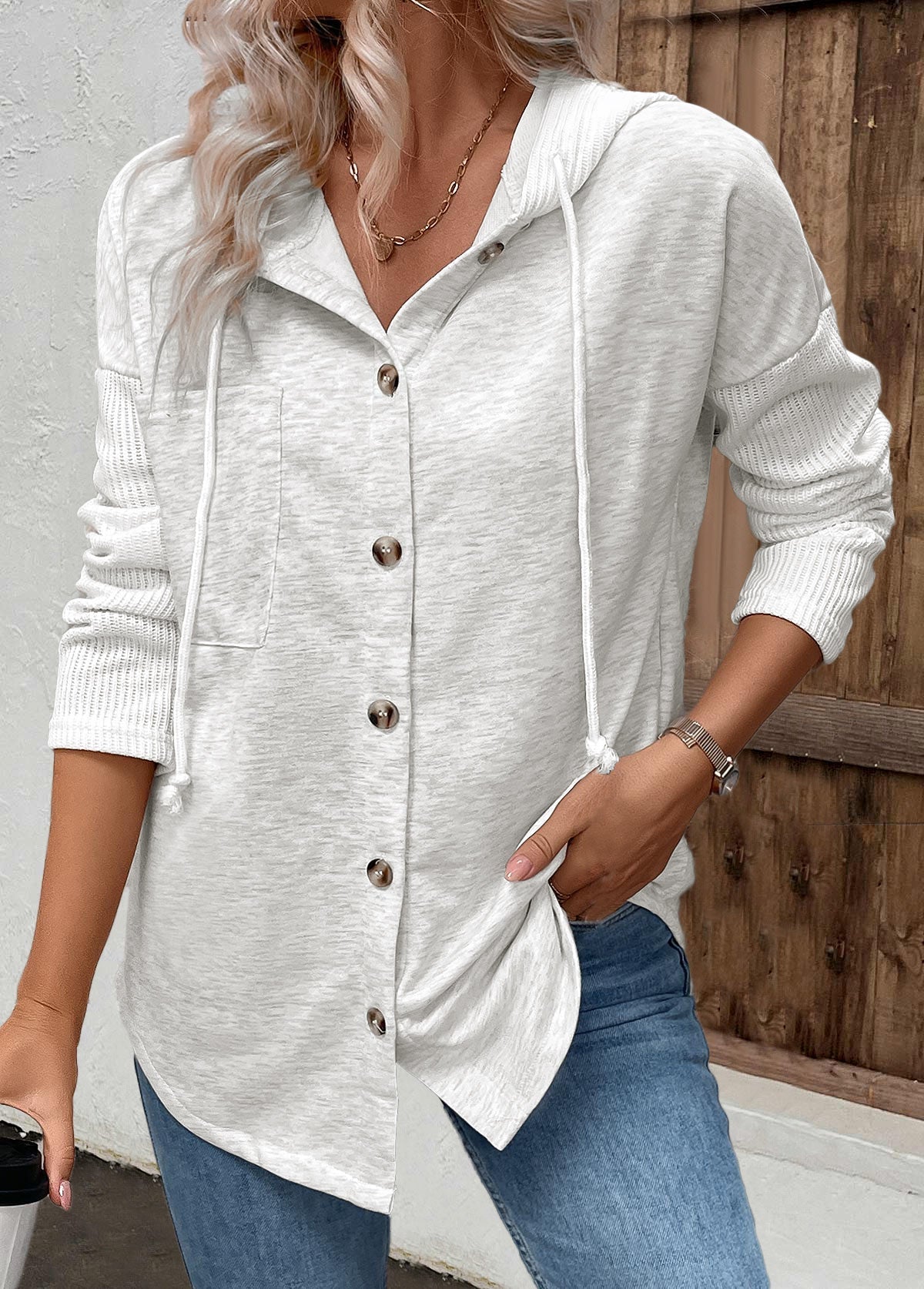 Women's Mixed Knit Panel Winter Hoodie