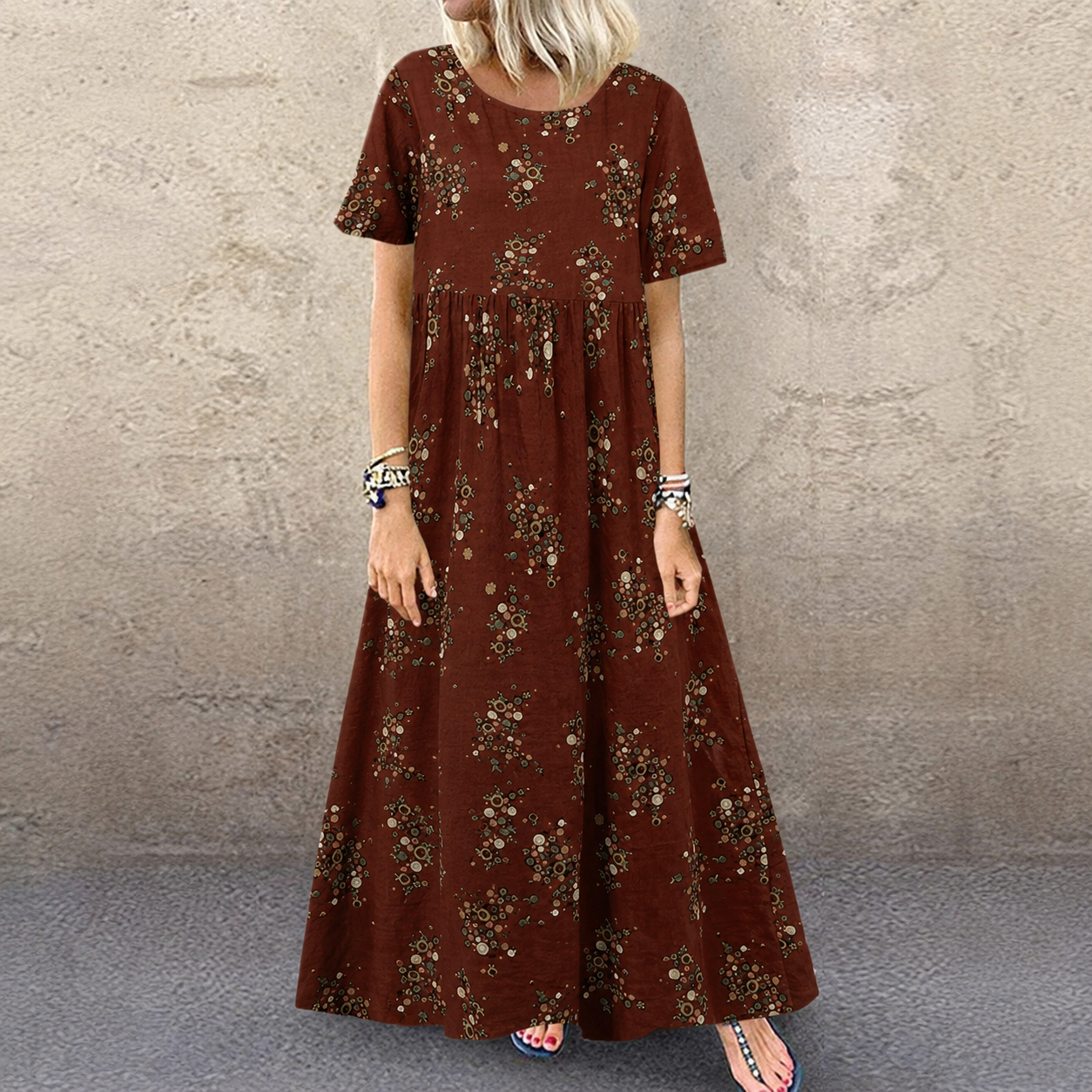 Damen Maxi Kleid mit Blumenmuster aus Baumwolle Jully