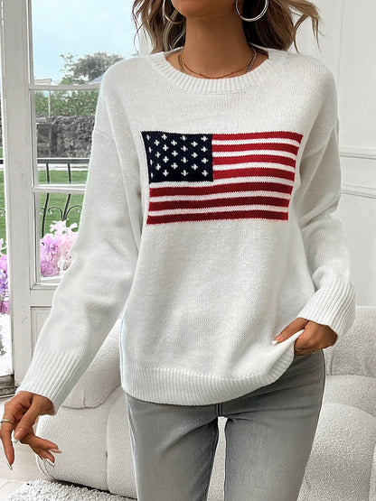 Women's American Flag Intarsia Knit Pullover
