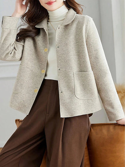 Women's Round Collar Patch Pocket Short Coat