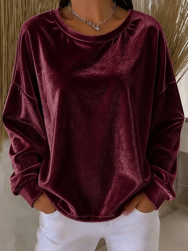 Women's Round Neck Fleece Sweatshirt Top
