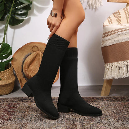 Women's Snug Fit Pull On Knee Boots
