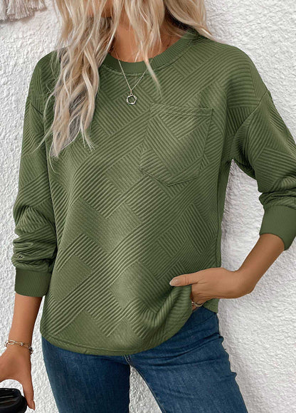 Women's Embossed Jacquard Crewneck Fall Sweatshirt