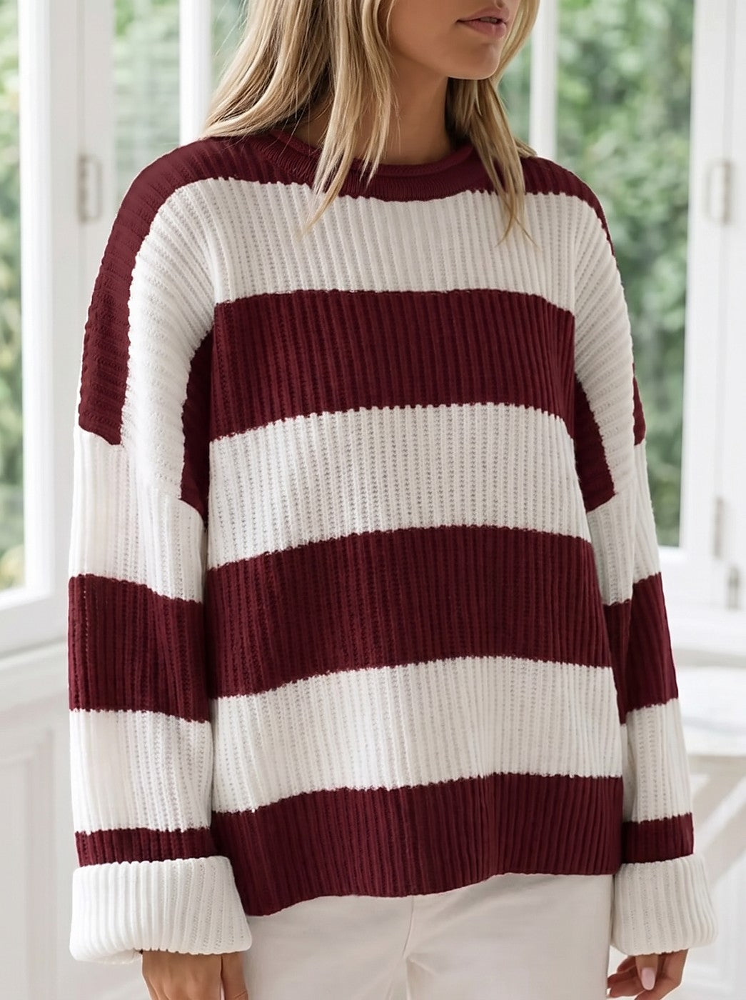 Women's Wide Stripe Chunky Knit Pullover