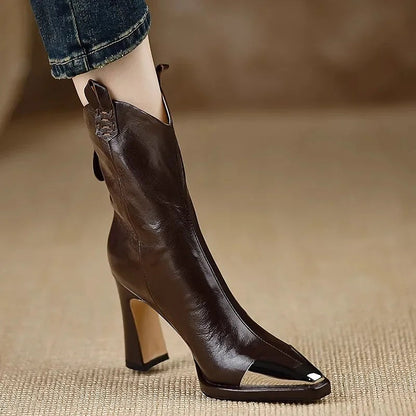 Women's Toe Cap Flared Heel Booties