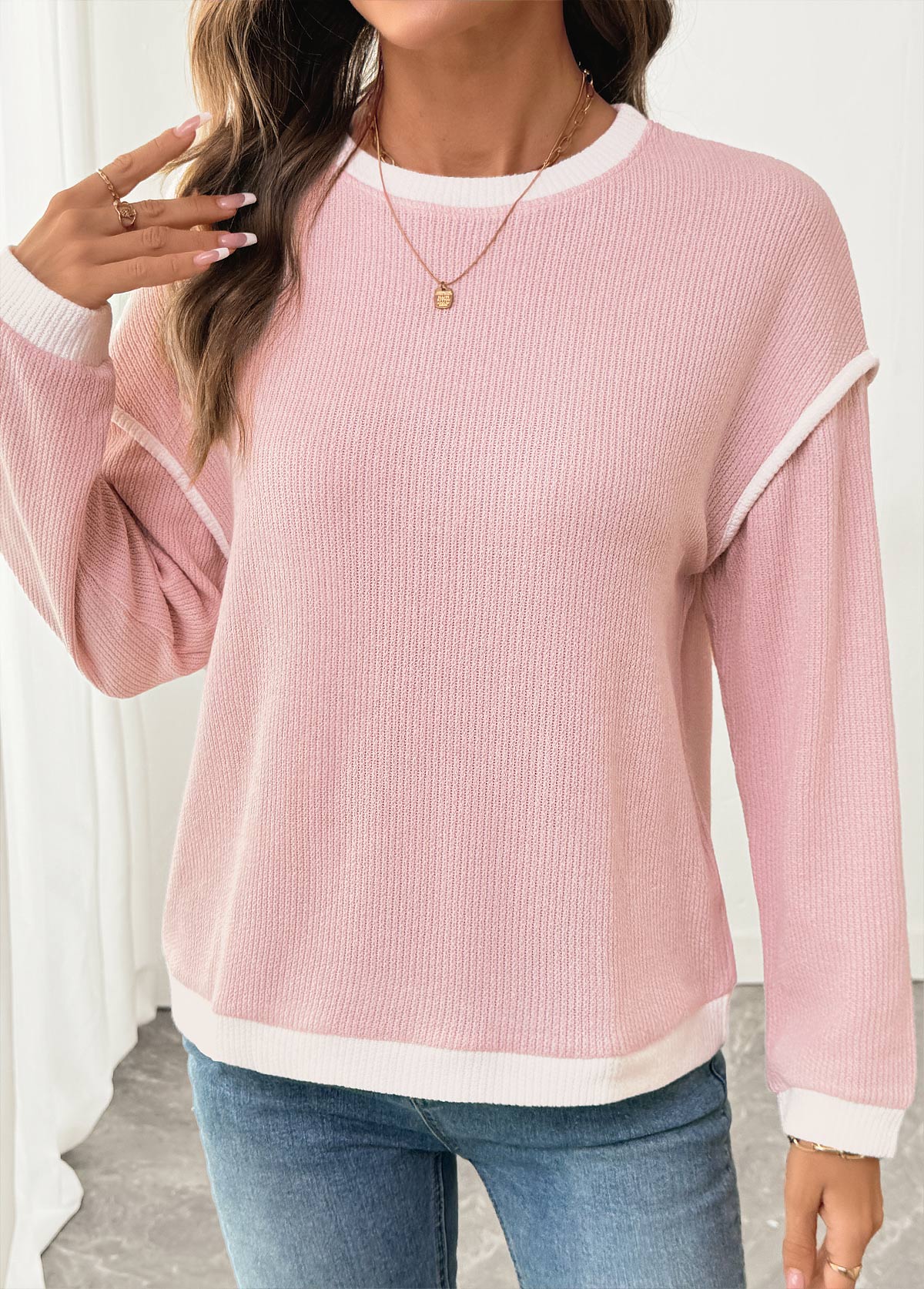 Women's Mixed Texture Patchwork Winter Sweatshirt