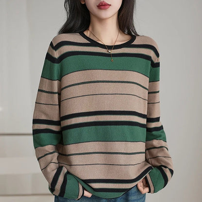 Women's Striped Crewneck Fall Sweater Loose Fit