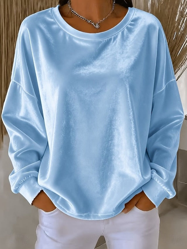 Women's Round Neck Fleece Sweatshirt Top