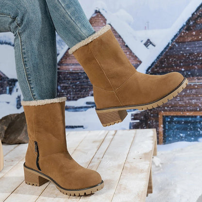 Women's Sherpa Collar Warm Block Heel Boots