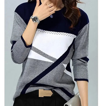 Women's Geometric Color Block Sweater Cut Out