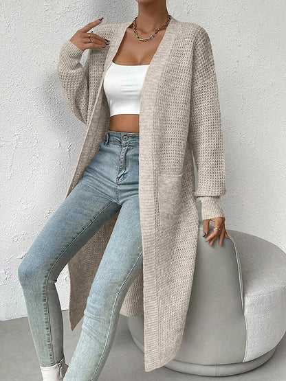 Women's Waffle Knit Duster Cardigan Side Slits