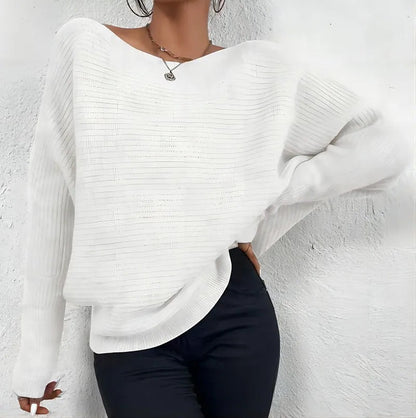 Women's Batwing Sweater Wide Neck Asymmetric Hem