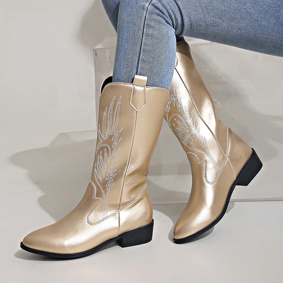 Women's Pointed Toe Embroidered Cowboy Boots