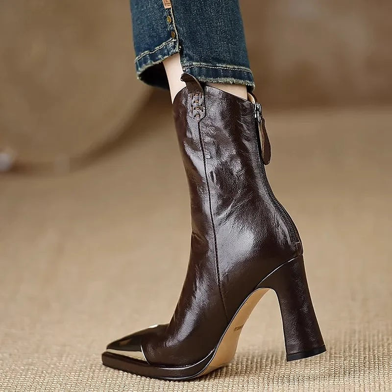 Women's Toe Cap Flared Heel Booties