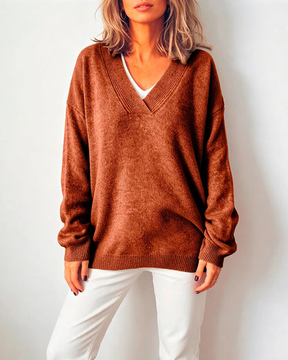 Women's Soft Knit Oversized V Neck Shoulder