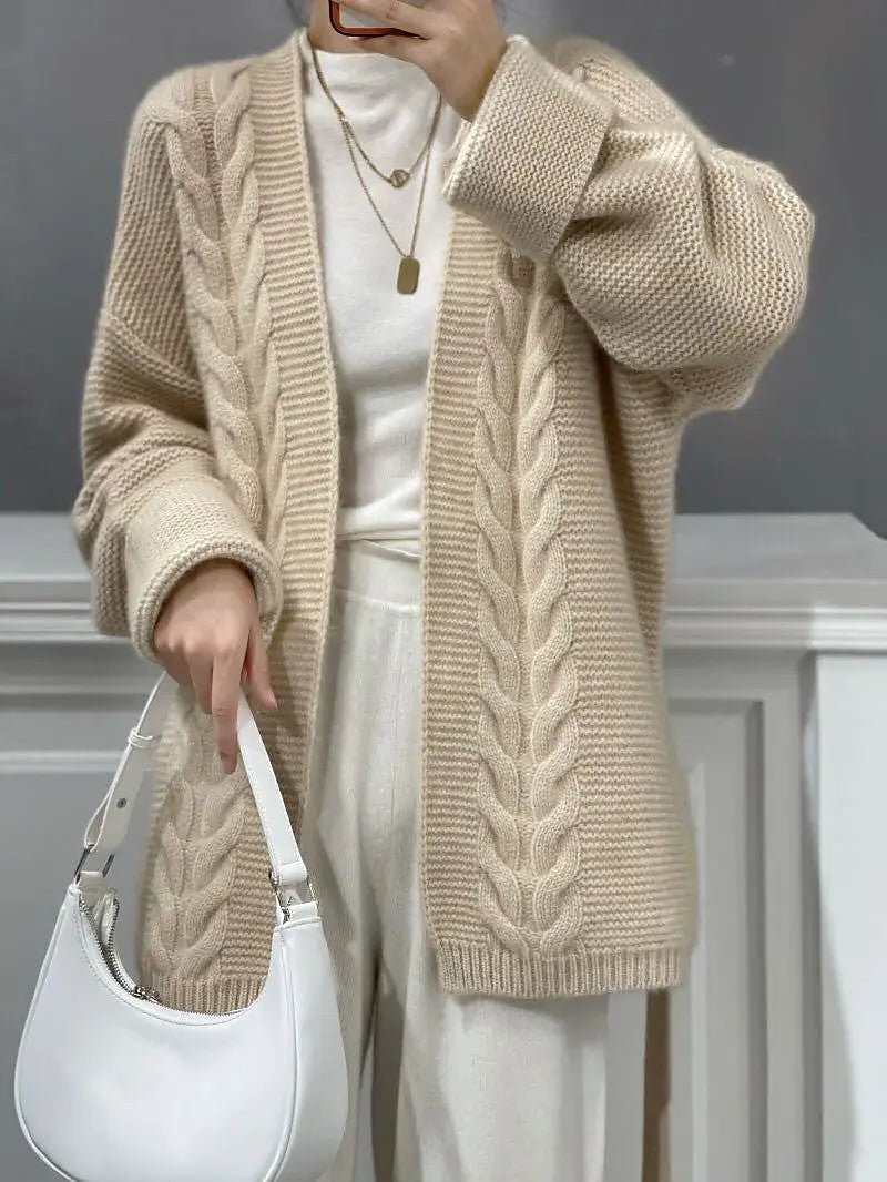 Women's Belted Cable Knit Wrap Cardigan