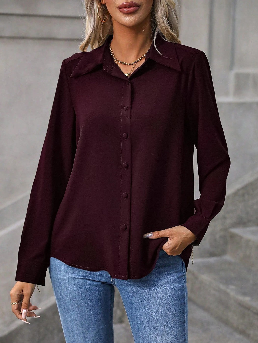 Women's Long Sleeve Button Down Blouse