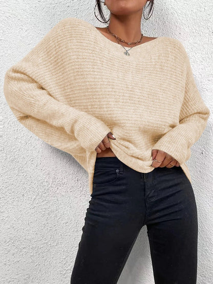 Women's Batwing Sweater Wide Neck Asymmetric Hem