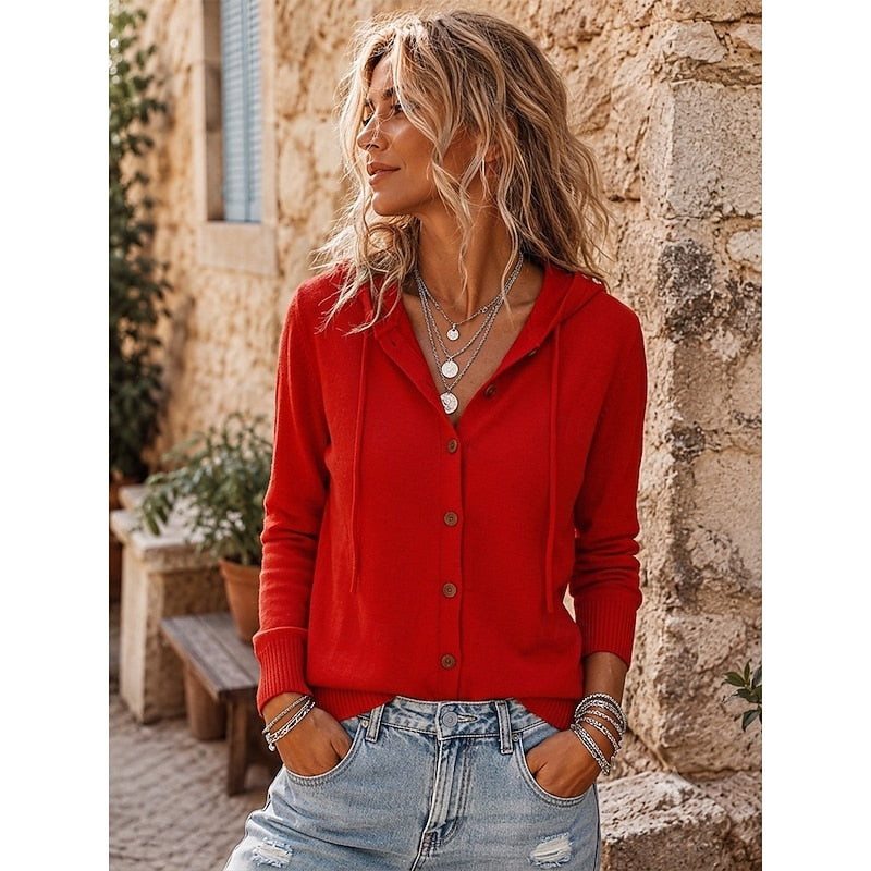 Women's Hooded Patchwork Knit Long Cardigan
