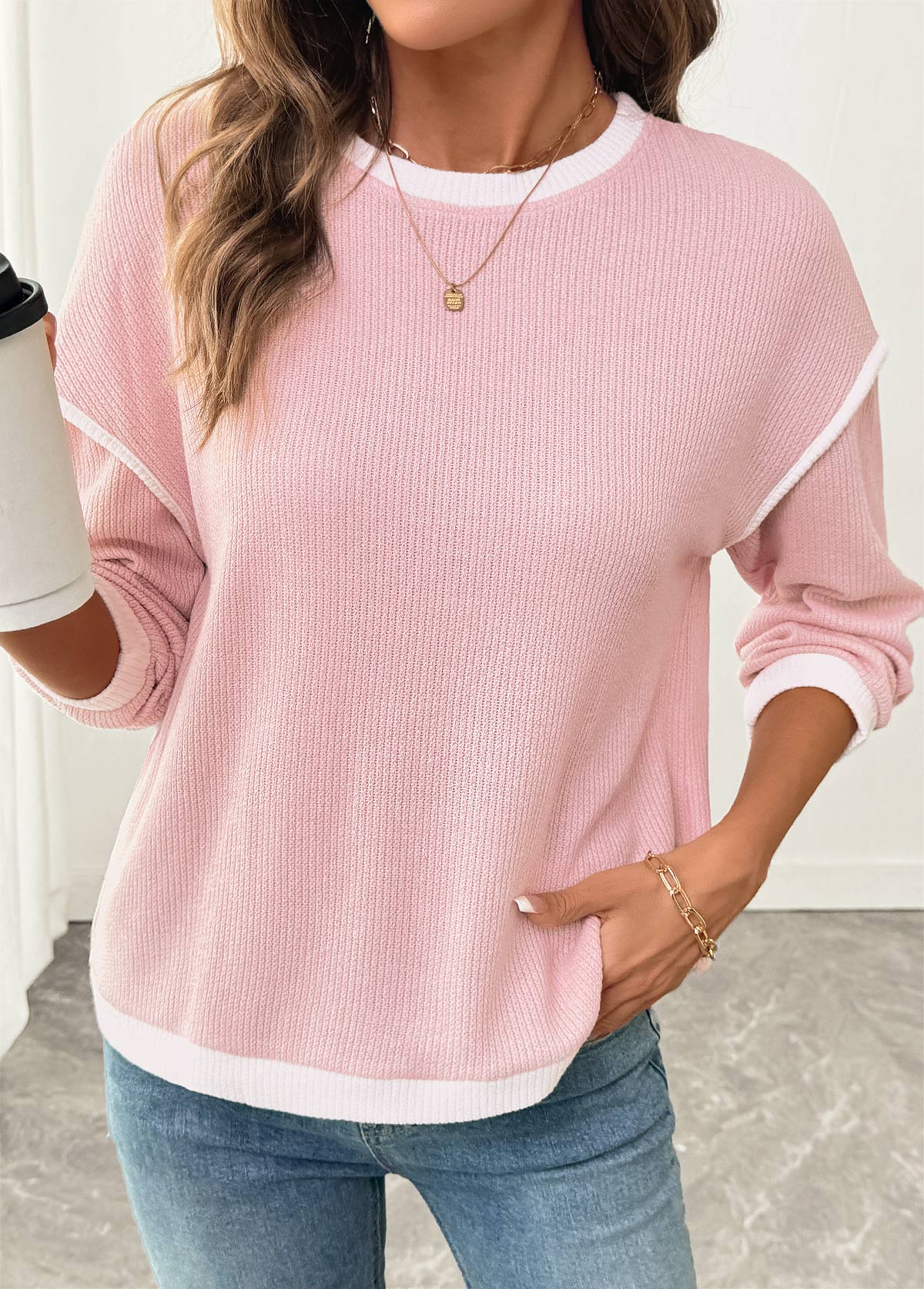 Women's Mixed Texture Patchwork Winter Sweatshirt