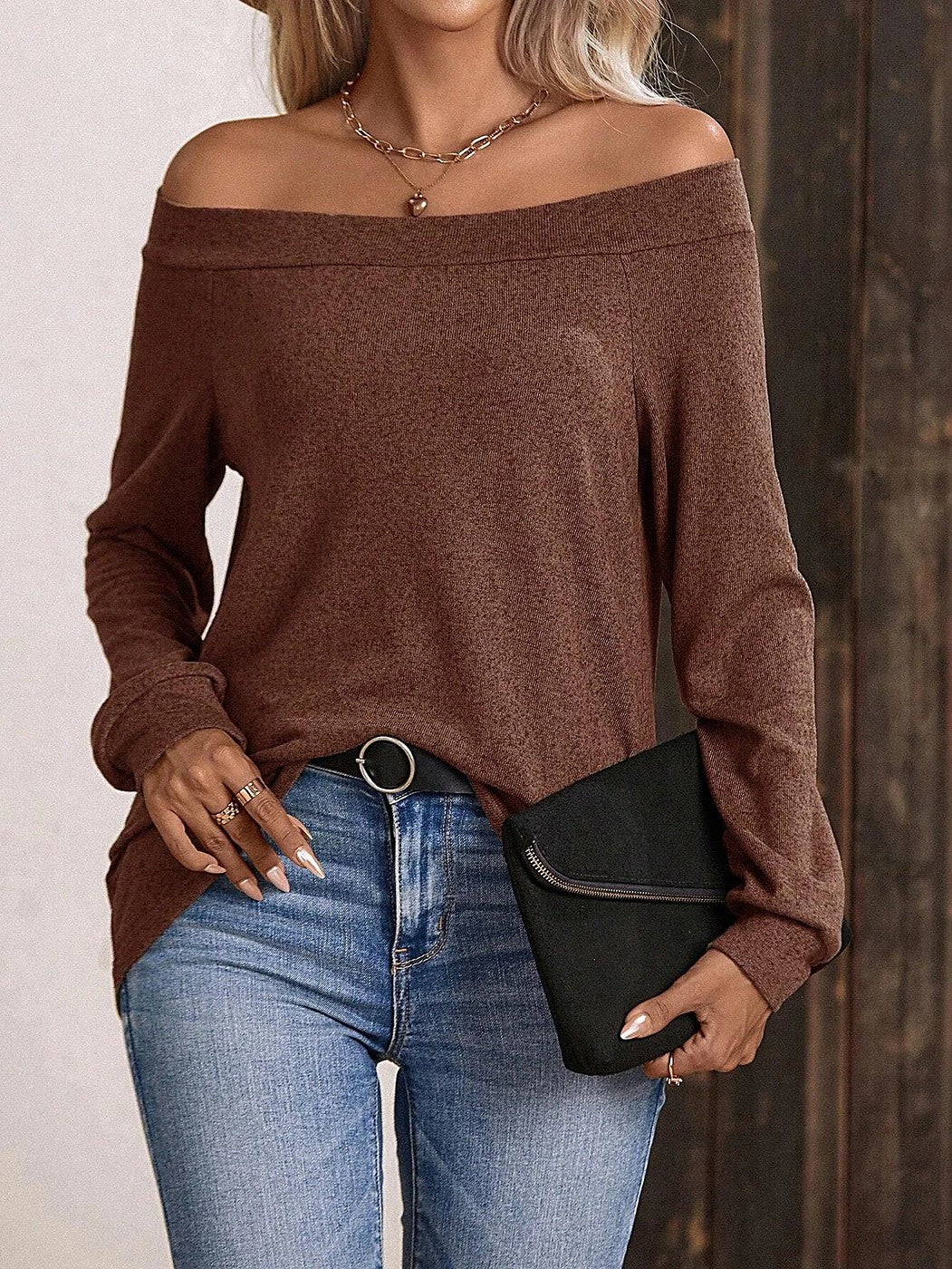 Women's Off Shoulder Top Wide Band Neckline