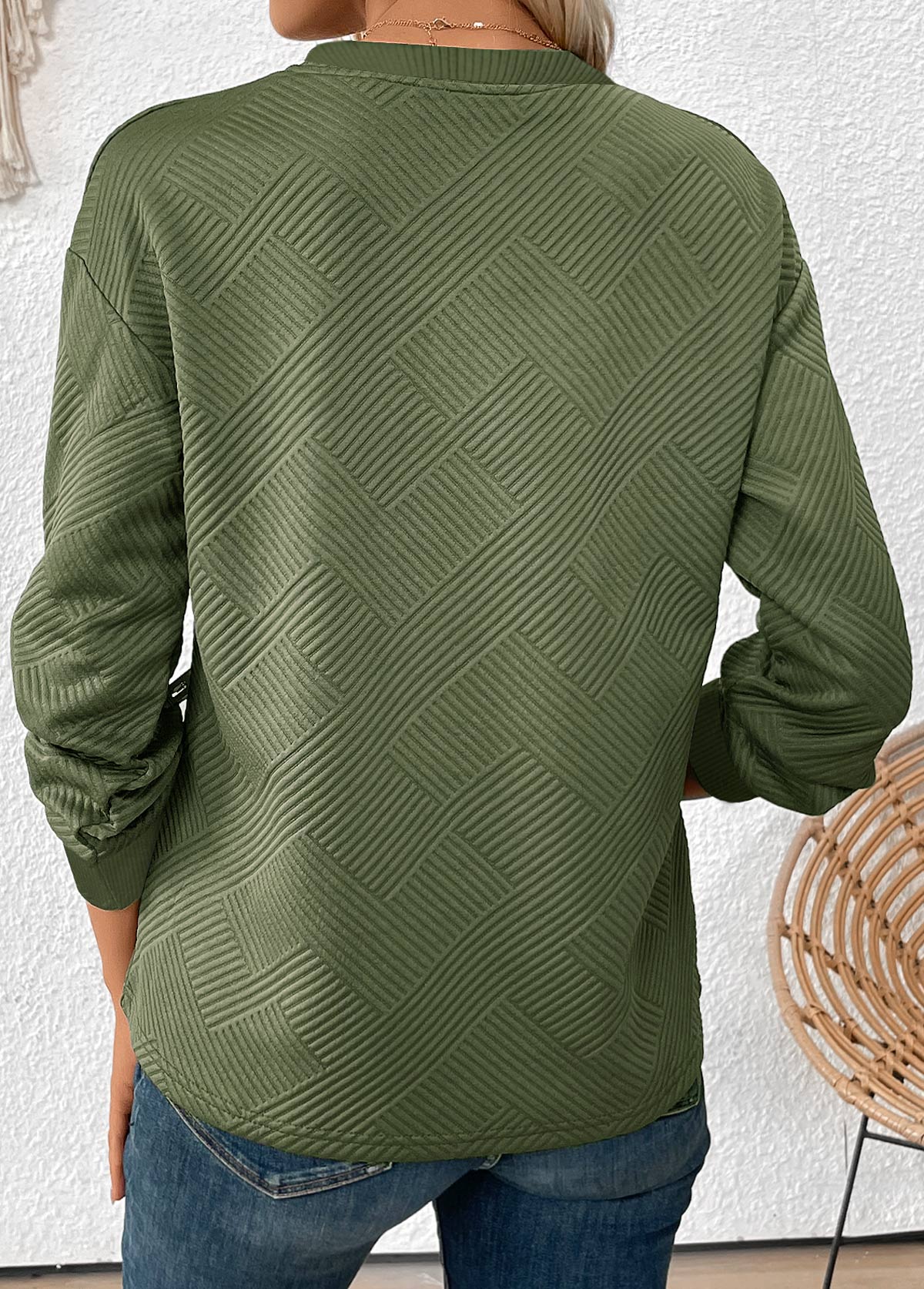Women's Embossed Jacquard Crewneck Fall Sweatshirt