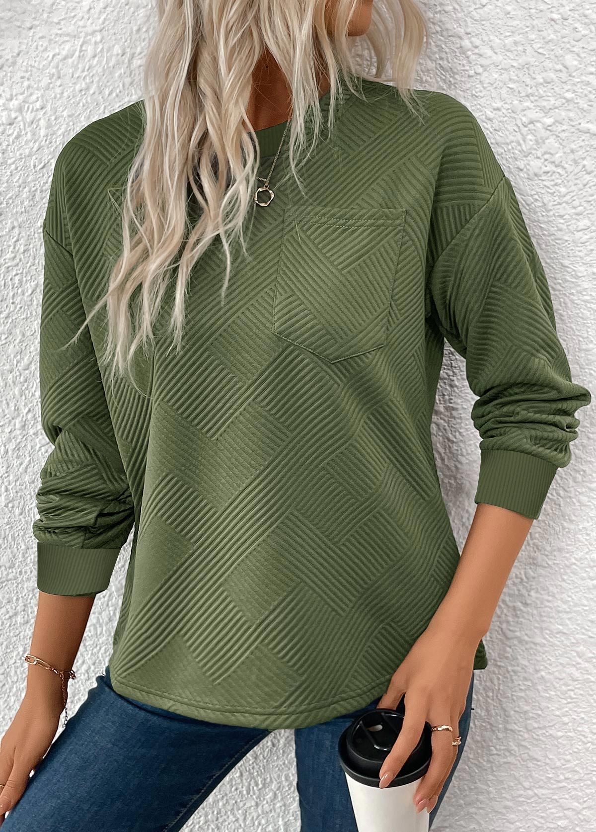 Women's Embossed Jacquard Crewneck Fall Sweatshirt