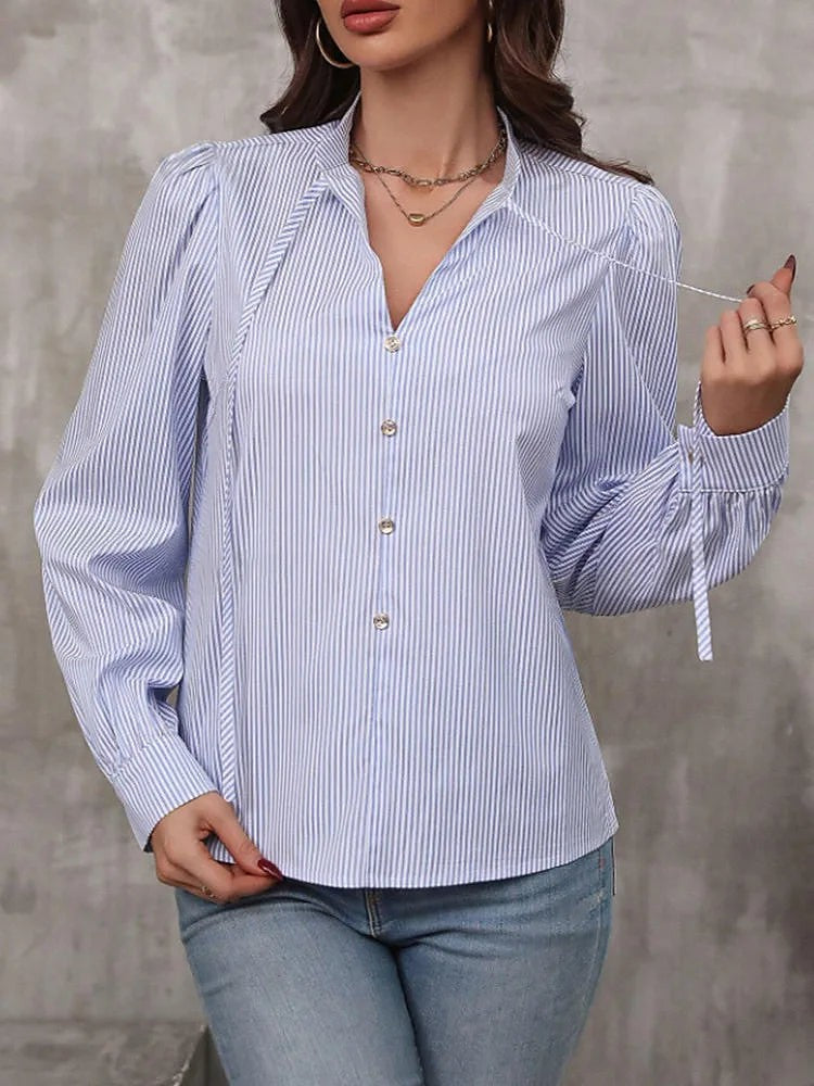 Women's Soft Knit Striped Blouse Tie Sleeve