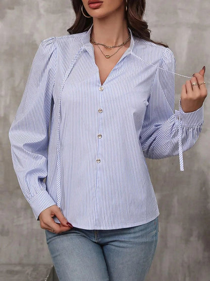 Women's Soft Knit Striped Blouse Tie Sleeve