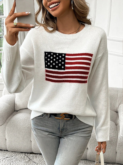 Women's American Flag Intarsia Knit Pullover