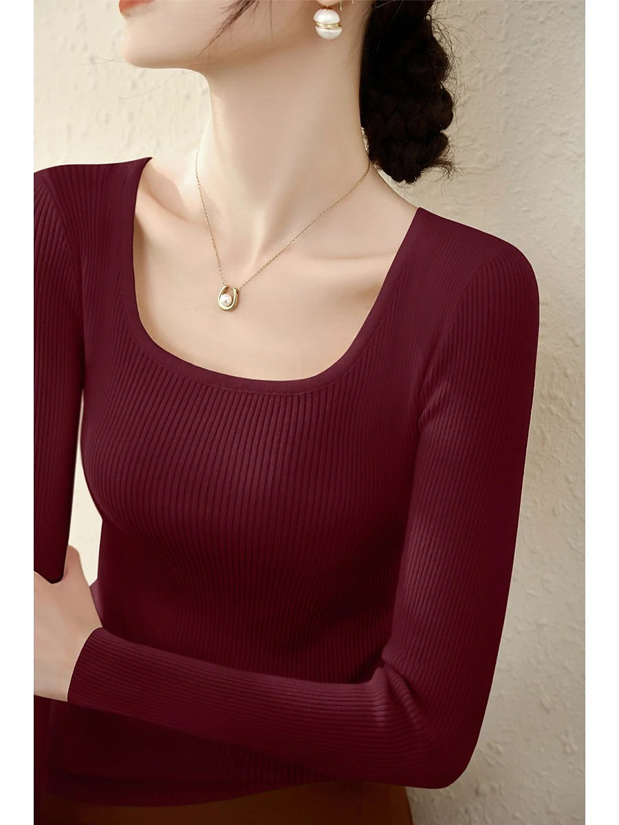 Women's Soft Knit Square Neck Ribbed Top