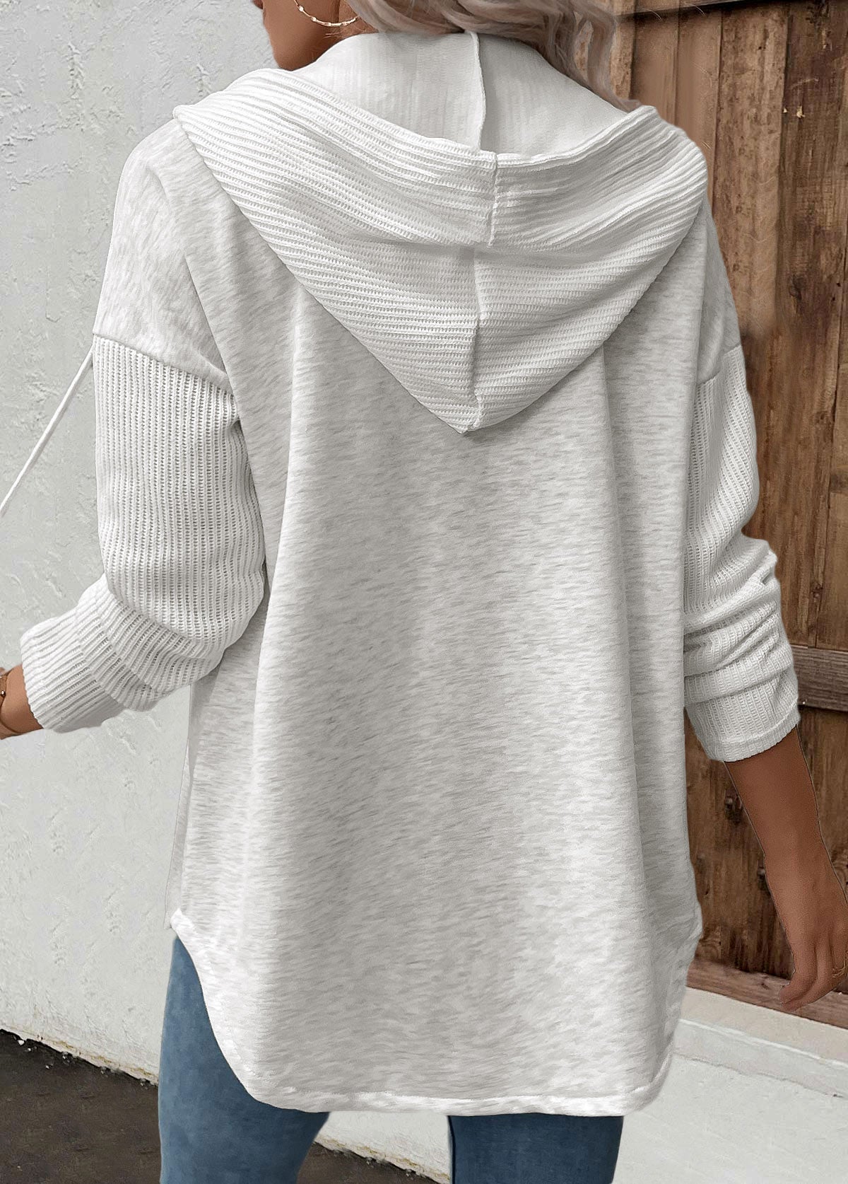 Women's Mixed Knit Panel Winter Hoodie