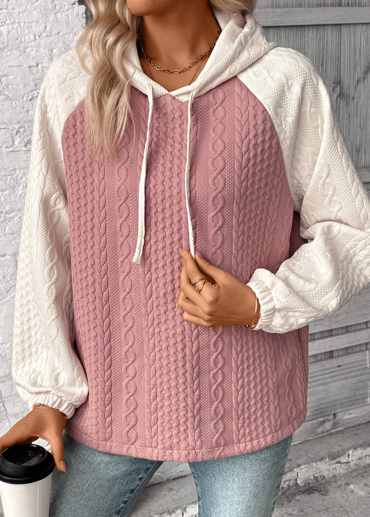 Women's Jacquard Texture Pullover Fall Hoodie