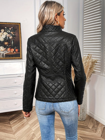 Women's Quilted Faux Leather Moto Jacket