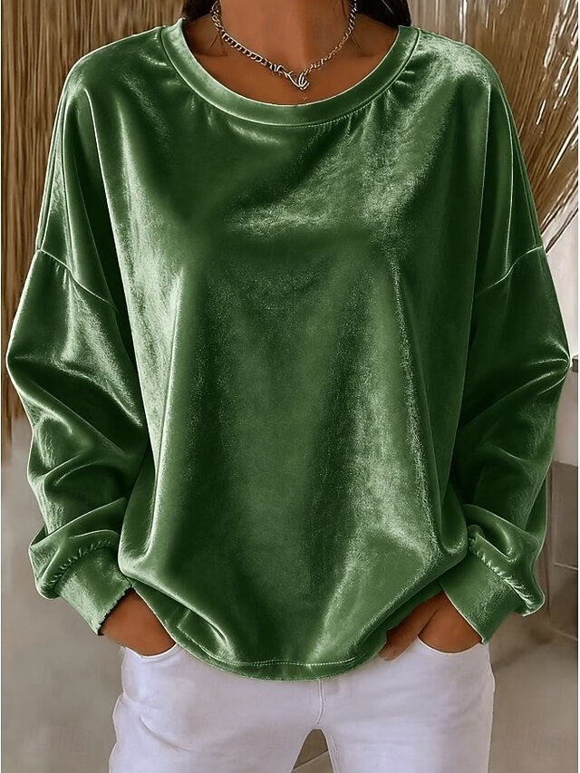 Women's Round Neck Fleece Sweatshirt Top