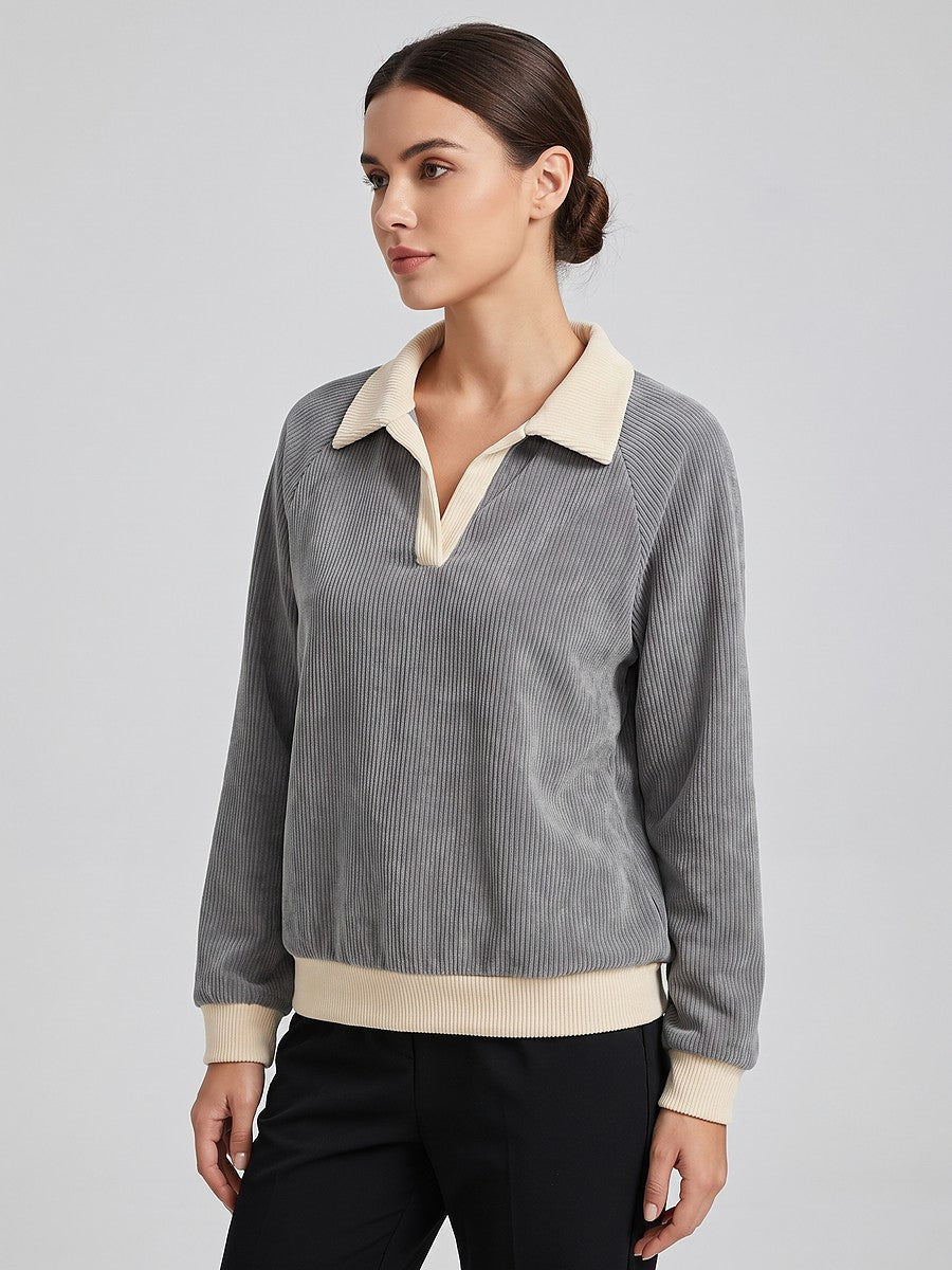 Women's Corduroy Collared Pullover Winter Sweatshirt