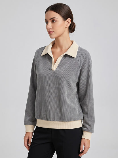 Women's Corduroy Collared Pullover Winter Sweatshirt