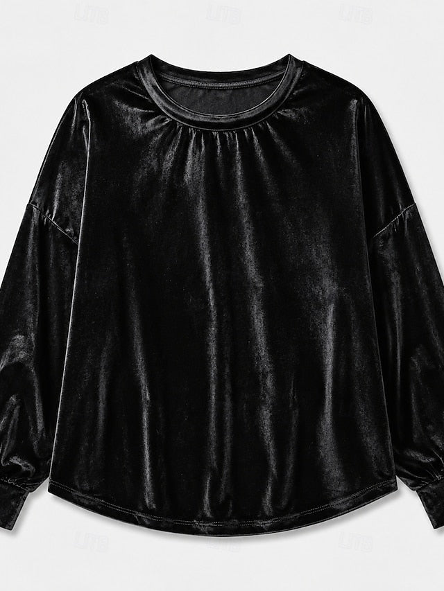 Women's Round Neck Fleece Sweatshirt Top
