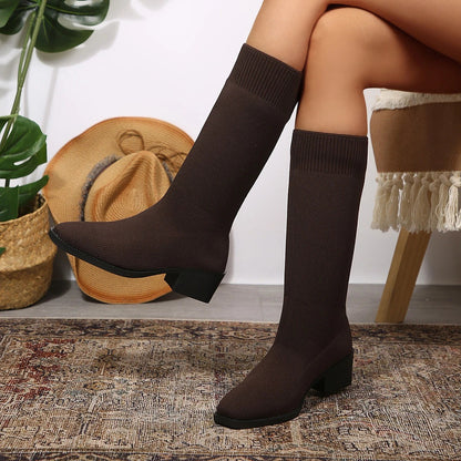 Women's Snug Fit Pull On Knee Boots