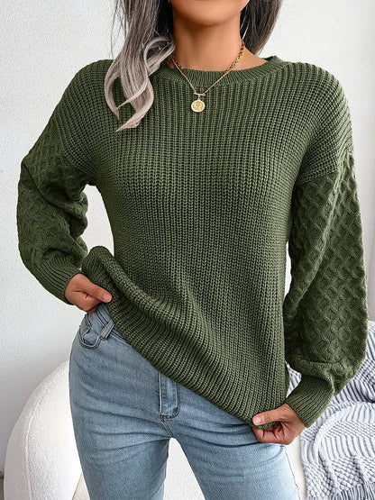 Women's Chunky Knit Sweater Textured Balloon Sleeve