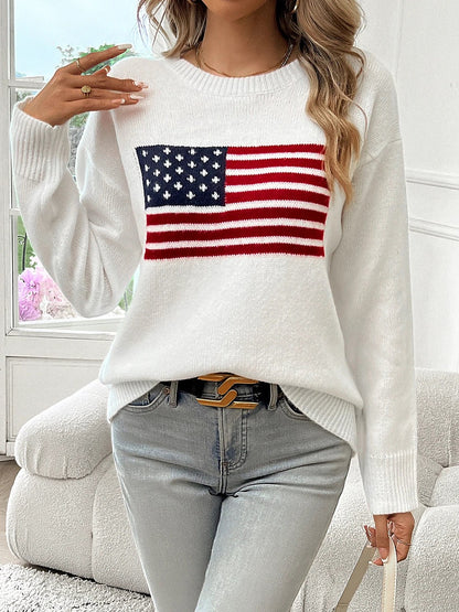 Women's American Flag Intarsia Knit Pullover