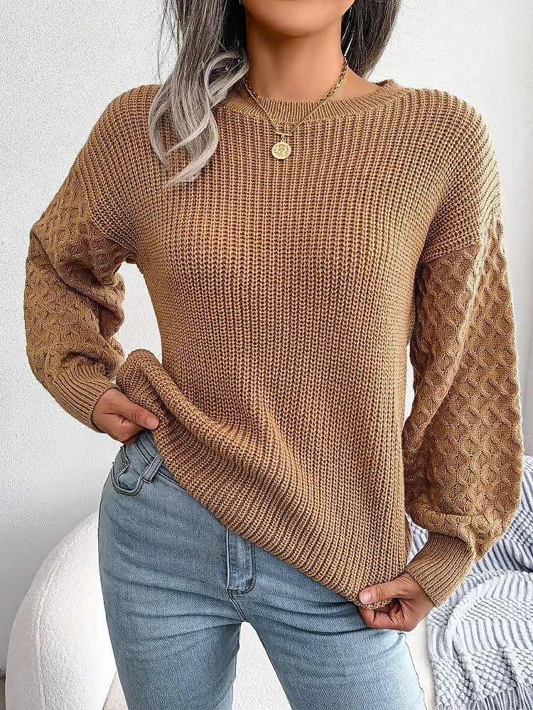Women's Chunky Knit Sweater Textured Balloon Sleeve
