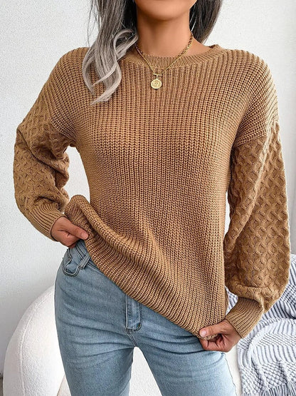 Women's Chunky Knit Sweater Textured Balloon Sleeve